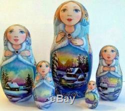 Russian matryoshka doll nesting babushka beauty winter gjel handmade exclusive