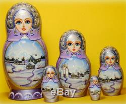 Russian matryoshka doll nesting babushka beauty winter handmade