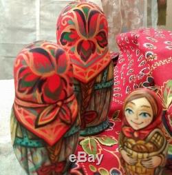 Russian matryoshka doll nesting babushka food basket handmade exclusive