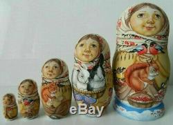Russian matryoshka doll nesting babushka girl animals handmade exclusive