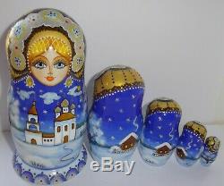 Russian matryoshka doll nesting babushka winter christmas handmade