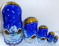 Russian matryoshka doll nesting babushka winter christmas handmade