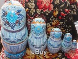Russian matryoshka doll nesting babushka winter gjel handmade exclusive