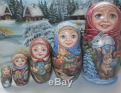 Russian matryoshka doll nesting babushka winter handmade exclusive