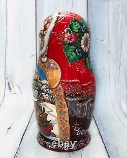 Russian matryoshka dolls Russian Troika. Beauty handmade exclusive. 5pcs