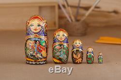 Russian matryoshka dolls, nesting dolls, 5 pieces stacking dolls, handmade doll