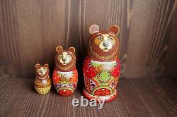 Russian matryoshka, handmade bear babushka nesting doll (3 pcs.)