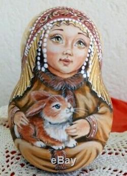 Russian matryoshka roly-poly babushka doll beauty rabbit handmade exclusive