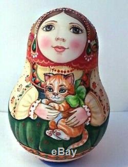 Russian matryoshka roly-poly babushka doll girl beauty cat handmade exclusive
