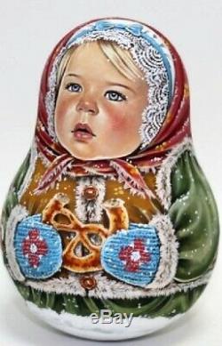 Russian matryoshka roly-poly babushka doll girl winter handmade exclusive