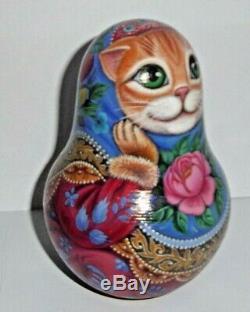 Russian matryoshka tumbler babushka doll beauty Cat handmade exclusive