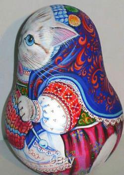 Russian matryoshka tumbler babushka doll beauty Cat knitting handmade exclusive