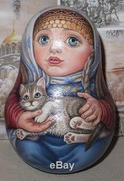 Russian matryoshka tumbler babushka doll beauty girl cat handmade exclusive