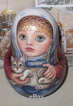 Russian matryoshka tumbler babushka doll beauty girl cat handmade exclusive