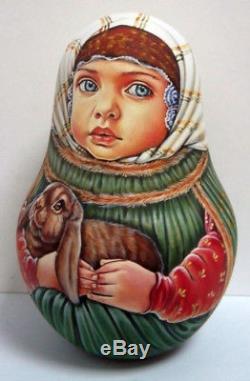Russian matryoshka tumbler babushka doll beauty girl rabbit handmade exclusive