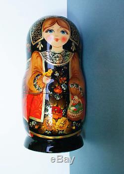 Russian matryoshka, wood, toy, doll nesting, 5 pieces, handmade, leaf gold