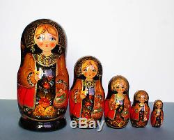 Russian matryoshka, wood, toy, doll nesting, 5 pieces, handmade, leaf gold