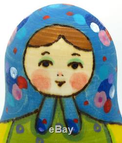 Russian nesting doll 5 HAND PAINTED Matt Matryoshka Girls & Toys RYABOVA signed