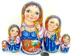 Russian nesting doll Martryoshka Tea Set drinking tradition 5 signed Vinogradov