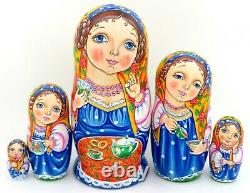 Russian nesting doll Martryoshka Tea Set drinking tradition 5 signed Vinogradov