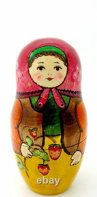 Russian nesting doll Matryoshka BIG 3 Dad & Mushrooms Mama Strawberry RYABOVA