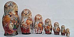 Russian nesting doll, one of kind 7 pc set Christmas Doll 10 in high