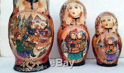 Russian nesting doll, one of kind 7 pc set Christmas Doll 10 in high