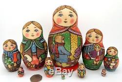 Russian nesting dolls 10 HAND PAINTED TRADITIONAL WINTER Martryoshka RYABOVA