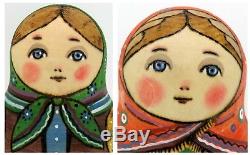 Russian nesting dolls 10 HAND PAINTED TRADITIONAL WINTER Martryoshka RYABOVA