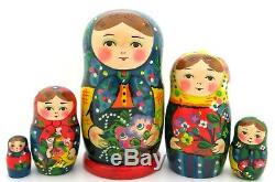 Russian nesting dolls 5 HAND PAINTED Matt Babushka & ROWAN Winter Girls RYABOVA