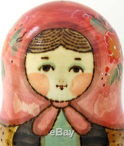 Russian nesting dolls 5 HAND PAINTED Samovar & tea drinking Babushka RYABOVA ART