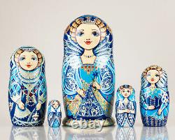 Russian nesting dolls Empress matryoshka with crystals blue and silver