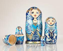 Russian nesting dolls Empress matryoshka with crystals blue and silver