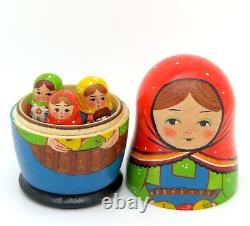Russian nesting dolls KOROBEINIKI 4 SMALL MATT Matryoshka Girls Ryabova signed