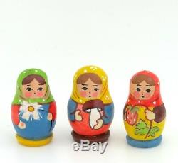 Russian nesting dolls KOROBEINIKI 4 SMALL MATT Matryoshka Girls Ryabova signed
