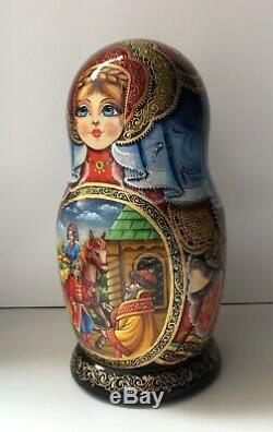 Russian nesting dolls, Matryoshka, 10-pieces set, Firebird fairytale, handmade