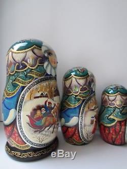 Russian nesting dolls, Matryoshka, 10-pieces set, Russian Winter, handmade