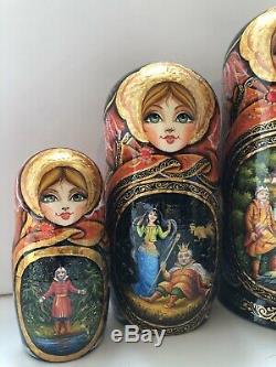Russian nesting dolls, Matryoshka, 10-pieces set, fairytale, handmade