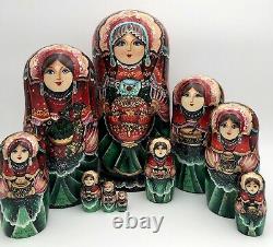 Russian nesting dolls, Matryoshka, 10-pieces set, handmade