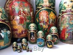Russian nesting dolls, Matryoshka, 15-pieces set, Pushkins fairytales, handmade