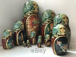 Russian nesting dolls, Matryoshka, 15-pieces set, fairytale, handmade