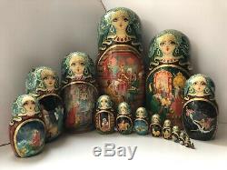 Russian nesting dolls, Matryoshka, 15-pieces set, fairytale, handmade