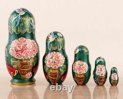 Russian nesting dolls Matryoshka with flowers and birds Nesting doll matryoshka