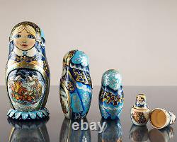 Russian nesting dolls hand-carved matryoshka with troika 5 pieces