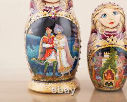 Russian nesting dolls red Palekh art Tsar Saltan, Matryoshka dolls