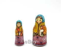 Russian stacking dolls 5 HAND PAINTED MATT WINTER Martryoshka Christmas Snowman