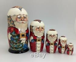 SANTA Russian Art Work Hand Carved Hand Painted Nesting Doll Christmas