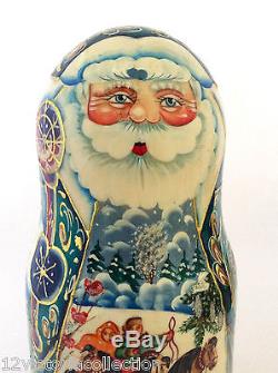 SANTA Russian Hand Carved Hand Painted Nesting Doll Christmas Gift