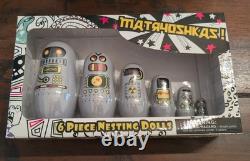 SET of 6 Robot Nesting Dolls Matryoshka Madness! Babushka Silver Russian New