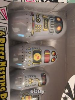 SET of 6 Robot Nesting Dolls Matryoshka Madness! Babushka Silver Russian New